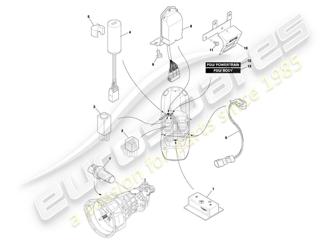 aston martin db7 vantage (2002) centrally mounted components part diagram