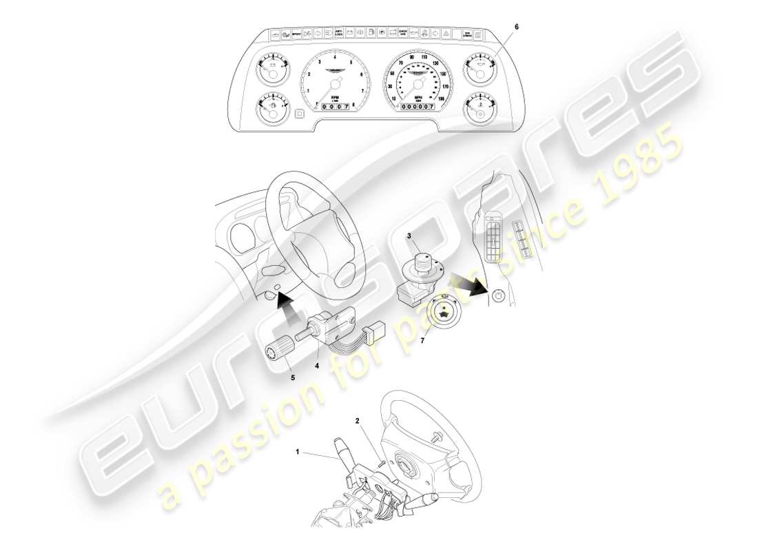aston martin db7 vantage (2003) instruments & controls part diagram