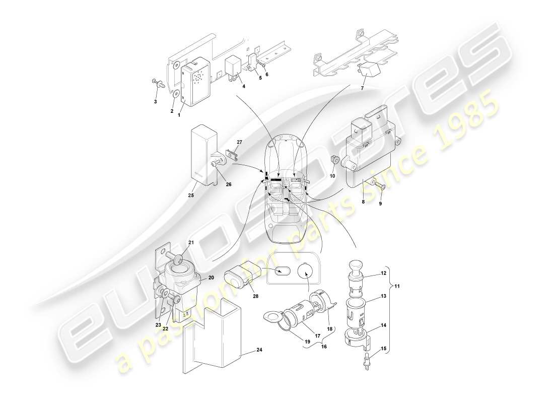 aston martin db7 vantage (2001) centrally mounted components part diagram