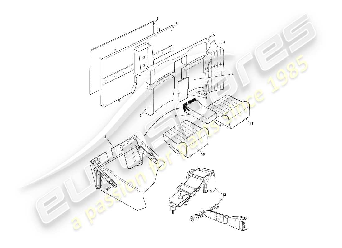 VIEW PARTS DIAGRAMS FROM THE ASTON MARTIN V8 COUPE PARTS CATALOGUE a part diagram from the aston martin v8 coupe parts catalogue