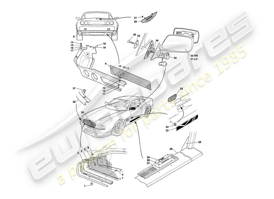 a part diagram from the aston martin v8 coupe parts catalogue
