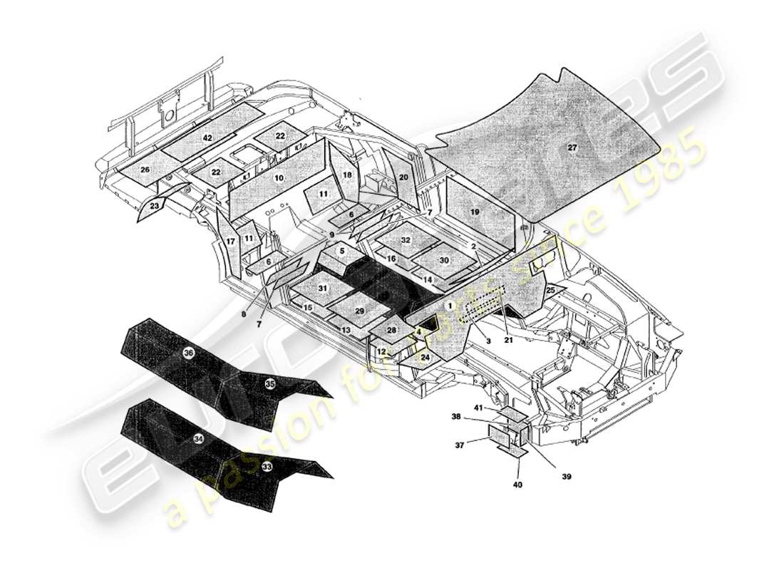 aston martin v8 volante (2000) sound deadening part diagram