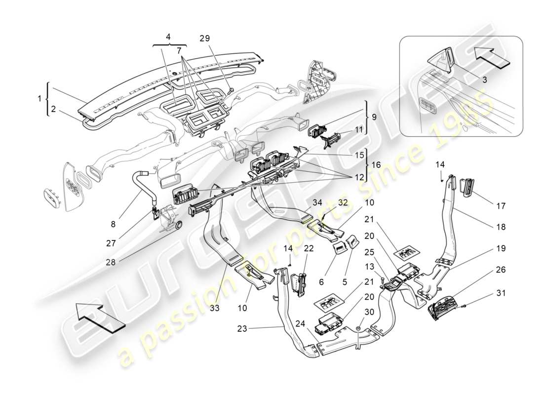 maserati qtp 3.0 tds v6 275hp (2015) a/c unit: diffusion part diagram