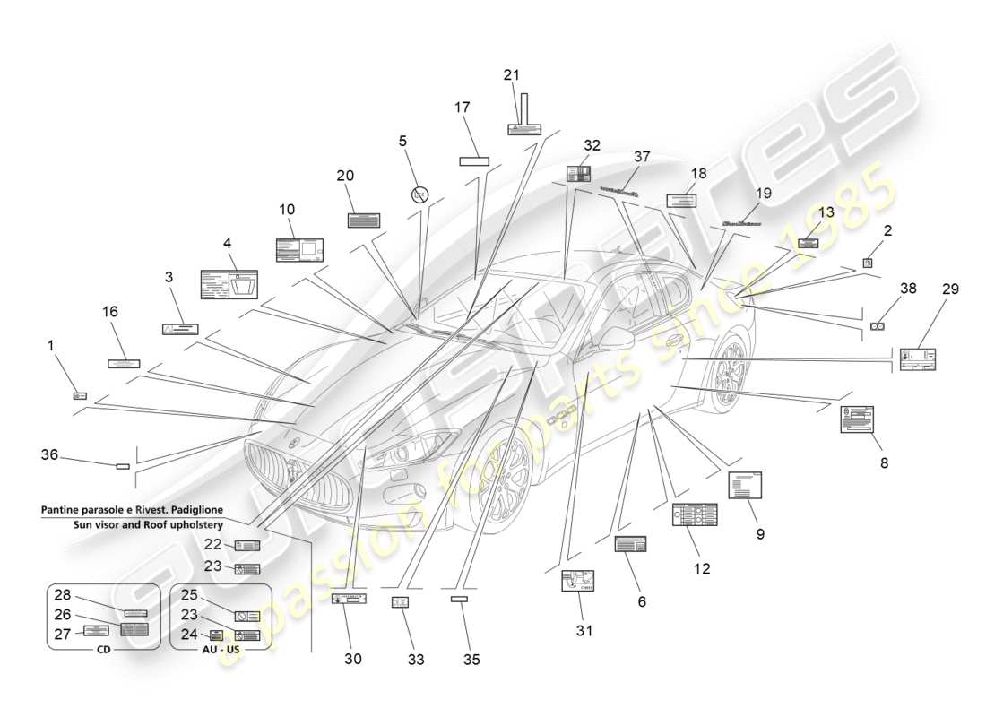maserati granturismo (2015) stickers and labels part diagram