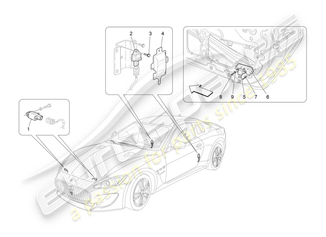 a part diagram from the maserati quattroporte m156 (2014 onwards) parts catalogue