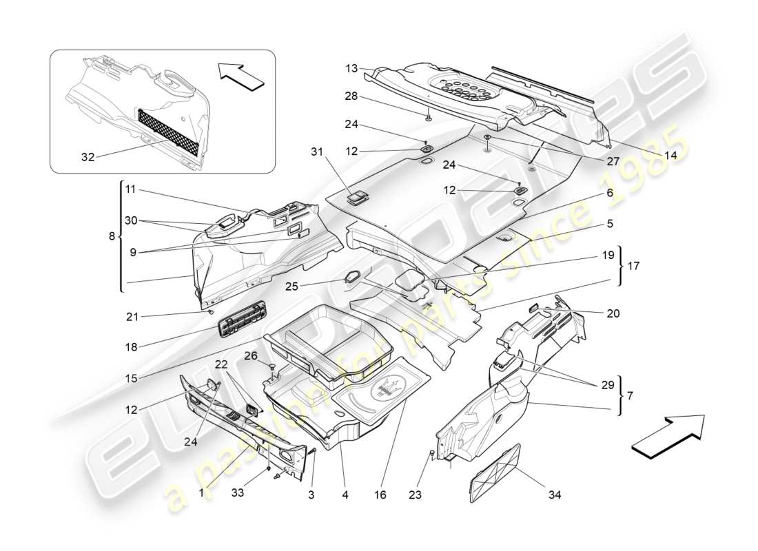 a part diagram from the maserati quattroporte m156 (2014 onwards) parts catalogue