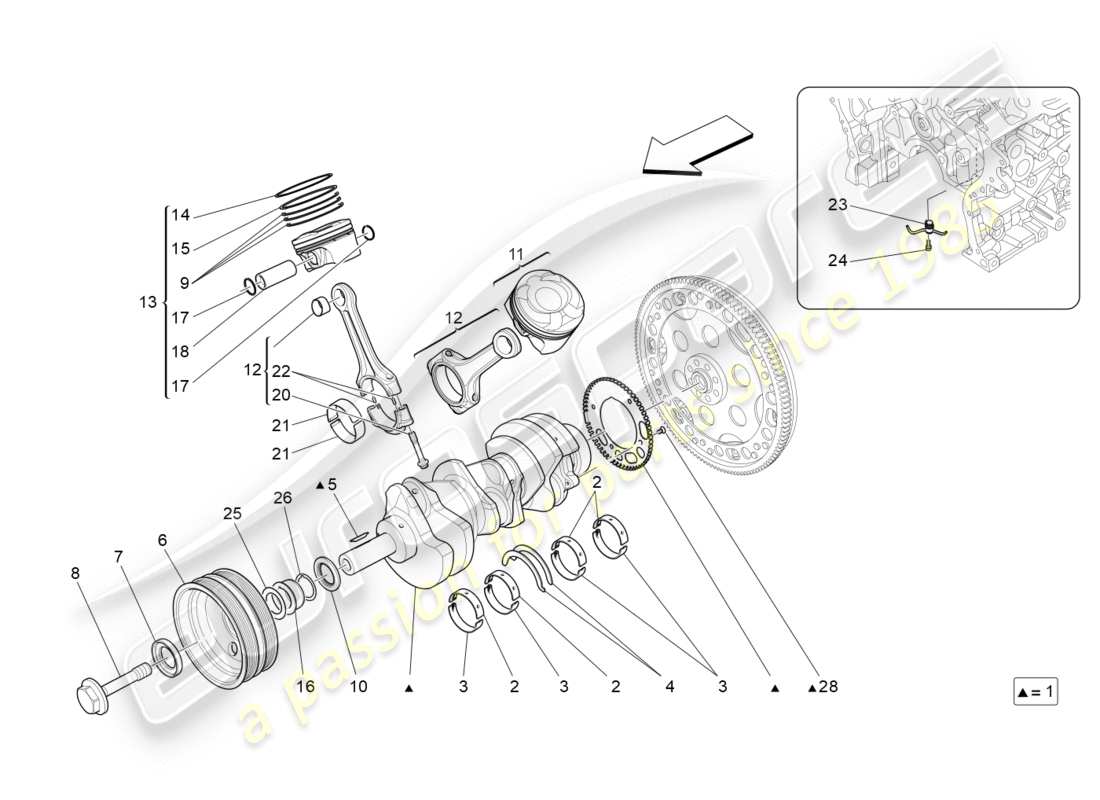 maserati qtp 3.0 bt v6 410hp (2014) crank mechanism parts diagram