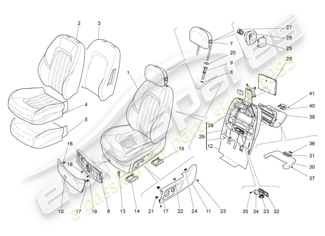 maserati qtp 3.0 bt v6 410hp (2014) front seats: trim panels parts diagram