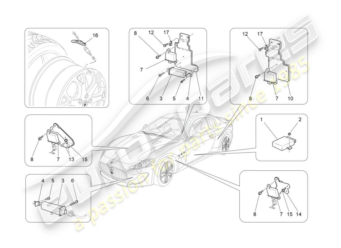 a part diagram from the maserati quattroporte m156 (2014 onwards) parts catalogue