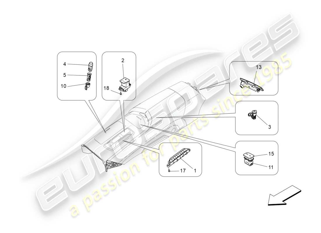 a part diagram from the maserati quattroporte m156 (2014 onwards) parts catalogue