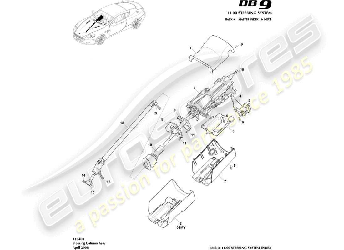 a part diagram from the Aston Martin DB9 (2005) parts catalogue