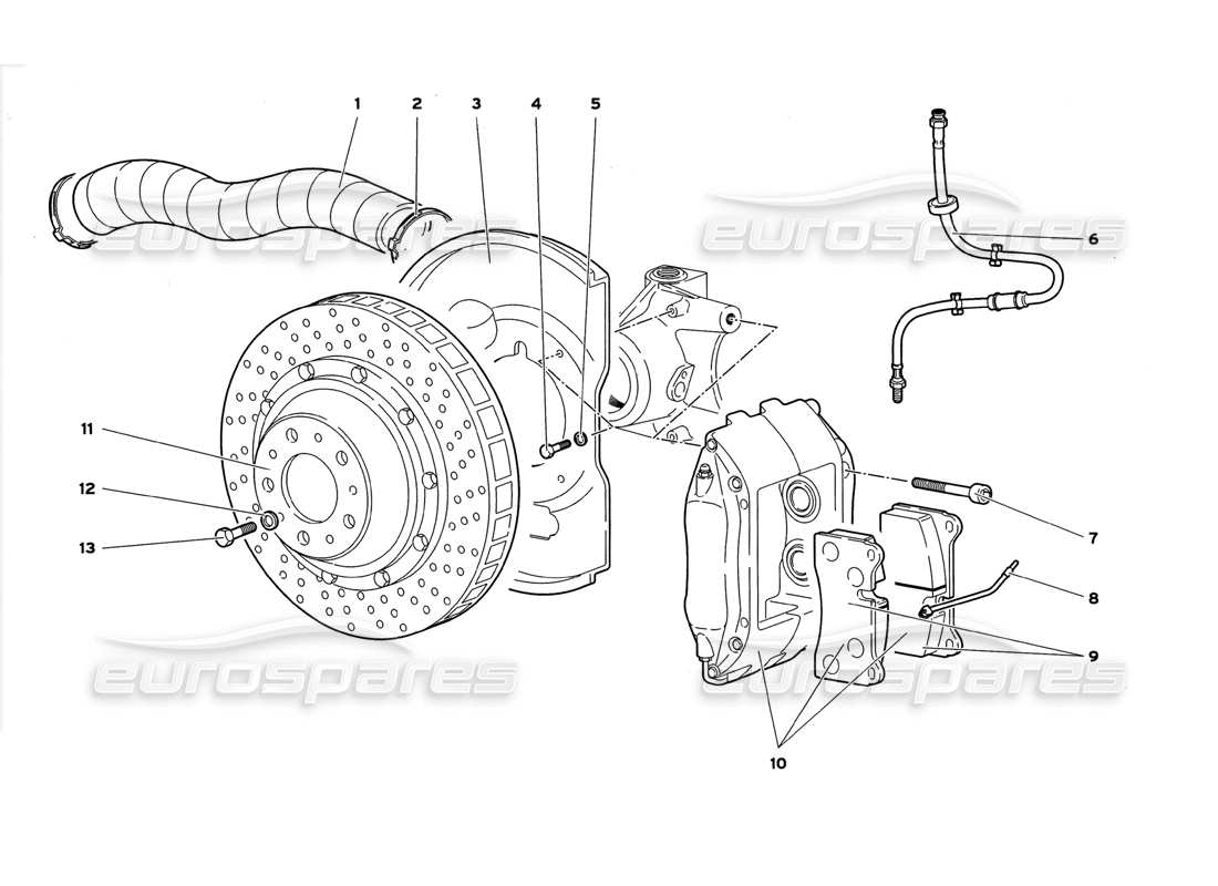 lamborghini diablo gt (1999) front brakes parts diagram