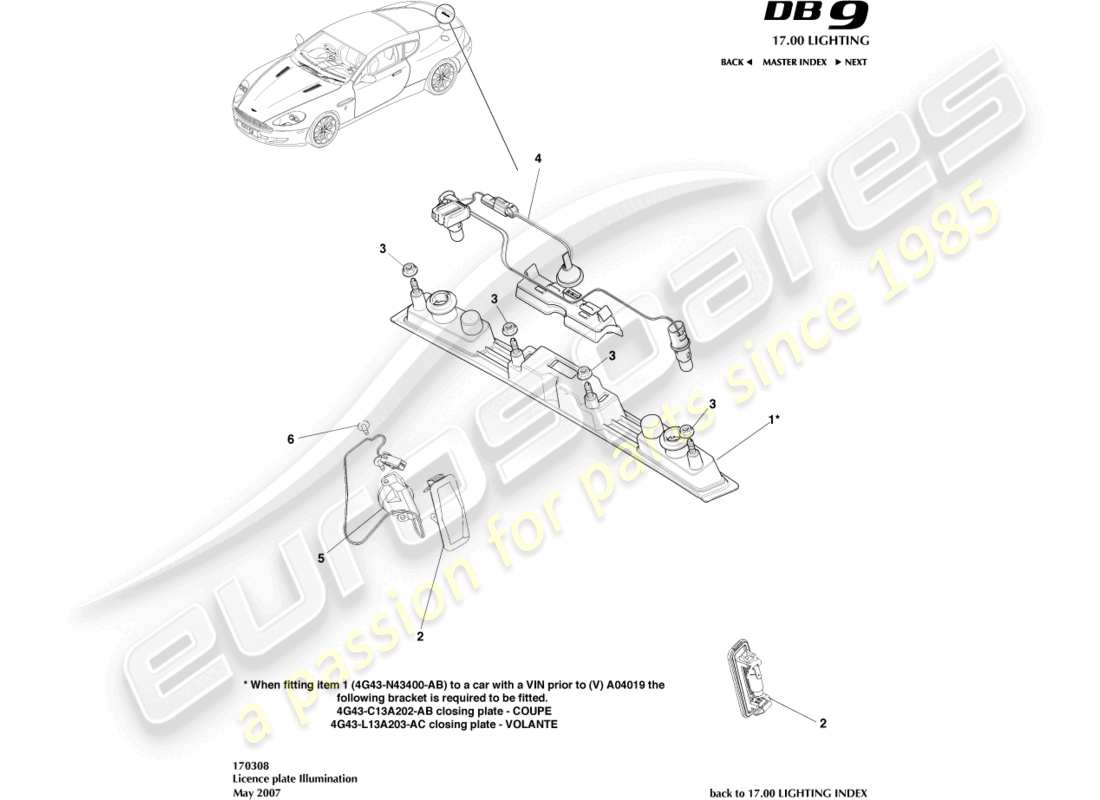 a part diagram from the Aston Martin DB9 (2004) parts catalogue