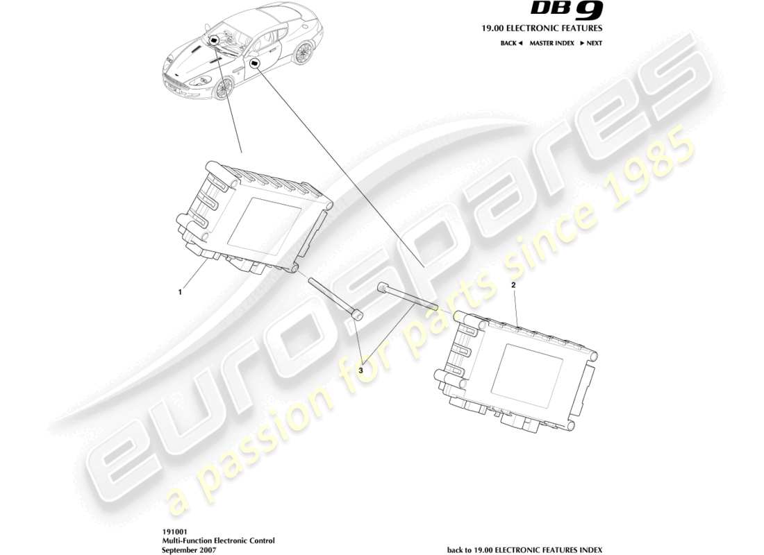 a part diagram from the Aston Martin DB9 (2009) parts catalogue