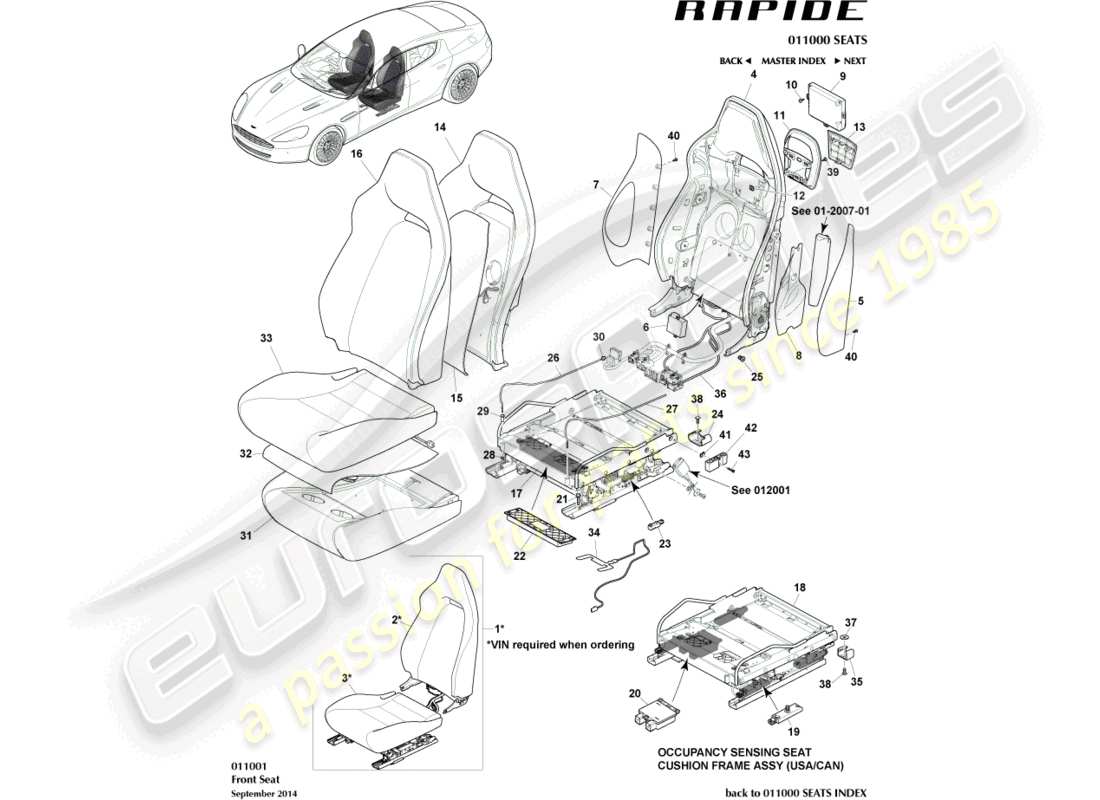 a part diagram from the aston martin rapide (2014) parts catalogue