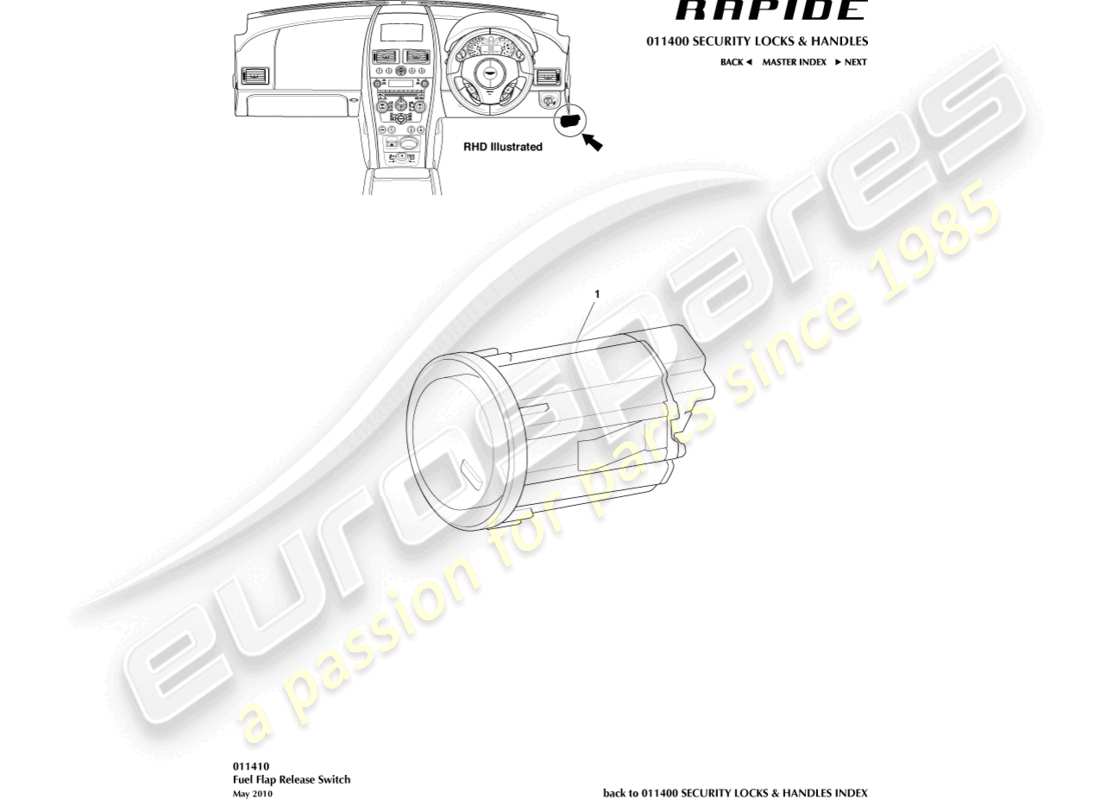 a part diagram from the aston martin rapide (2011) parts catalogue
