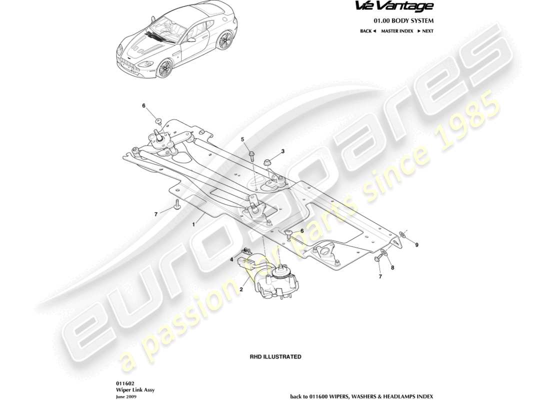 aston martin v12 vantage (2013) wiper linkage assembly part diagram