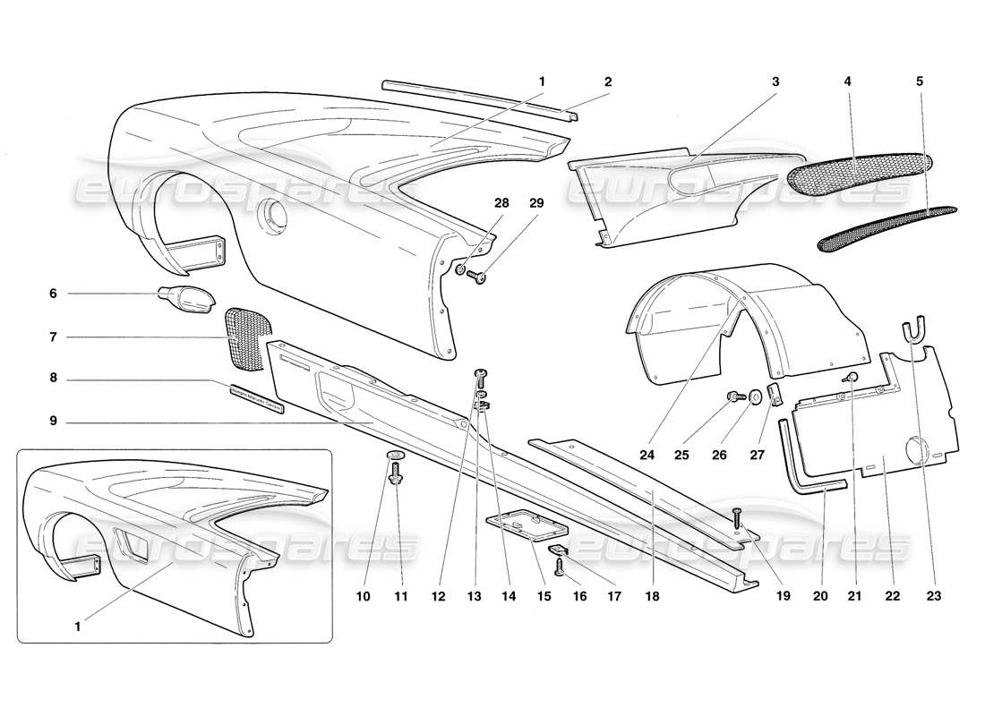 a part diagram from the lamborghini diablo sv (1998) parts catalogue