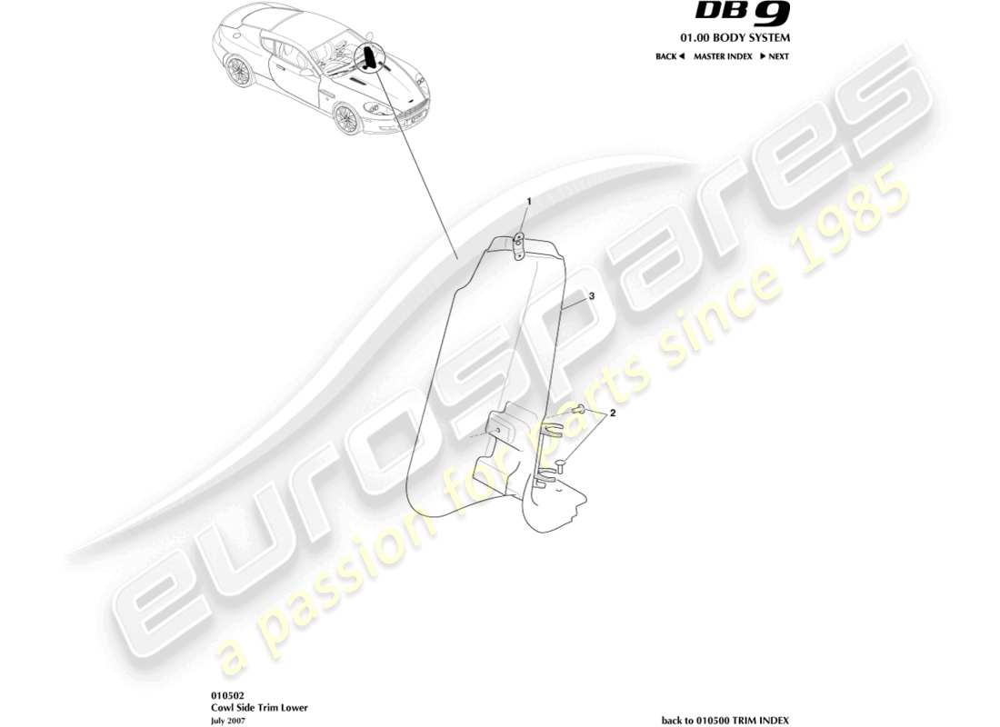 a part diagram from the Aston Martin DB9 (2007) parts catalogue
