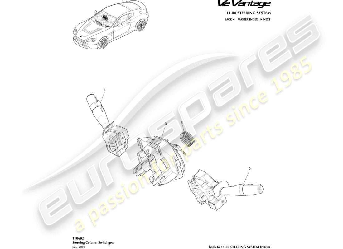 a part diagram from the aston martin v12 vantage parts catalogue