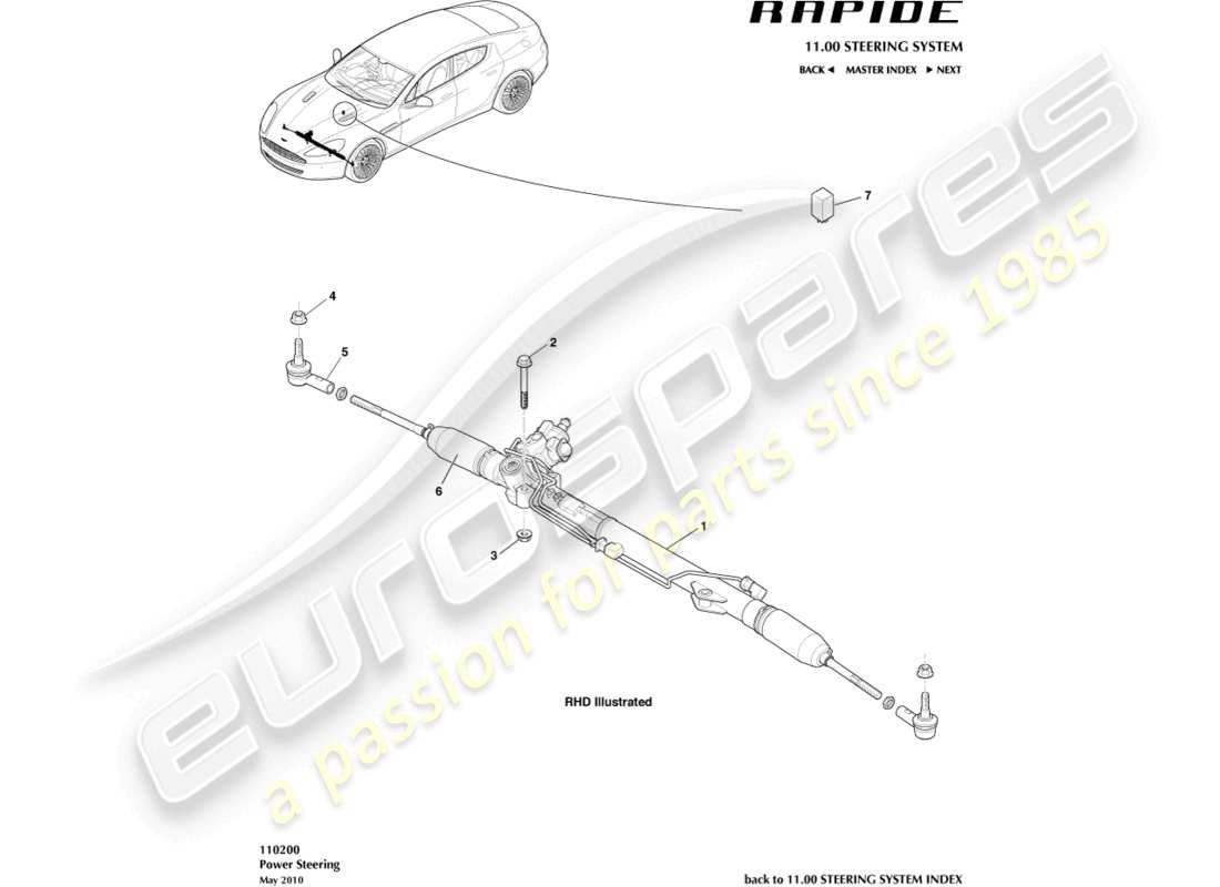 a part diagram from the aston martin rapide (2014) parts catalogue