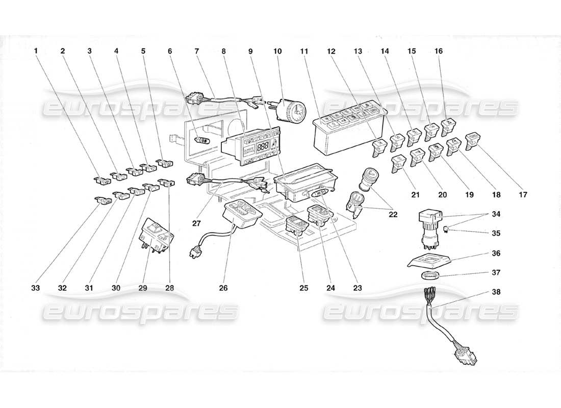 lamborghini diablo roadster (1998) tunnel panel instruments parts diagram