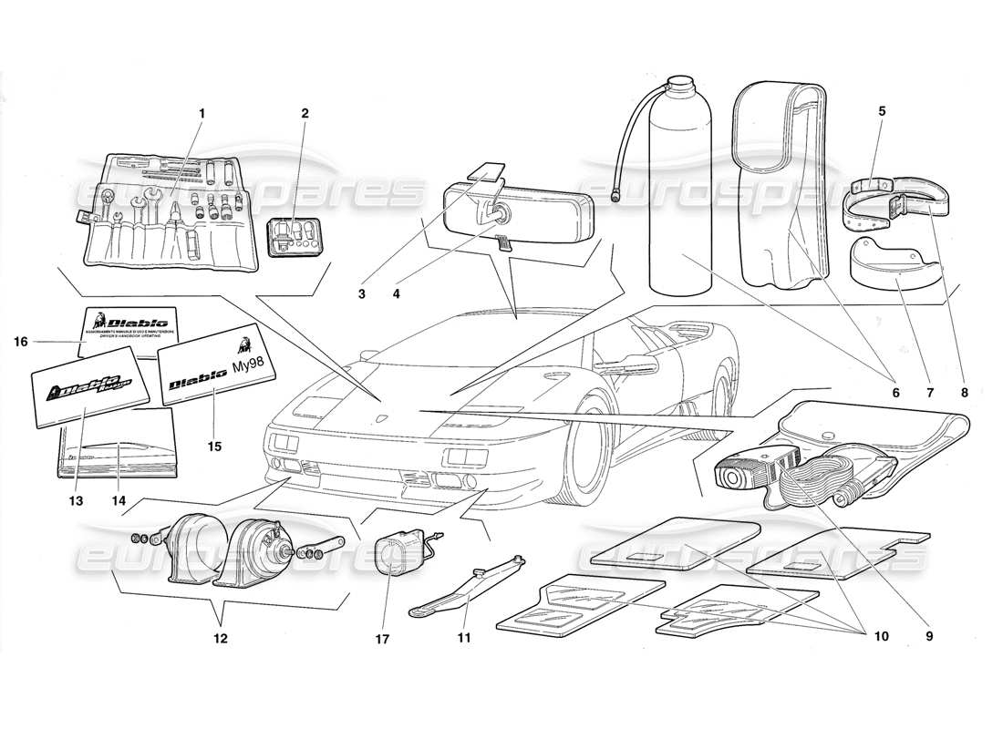 a part diagram from the Lamborghini Diablo Roadster (1998) parts catalogue