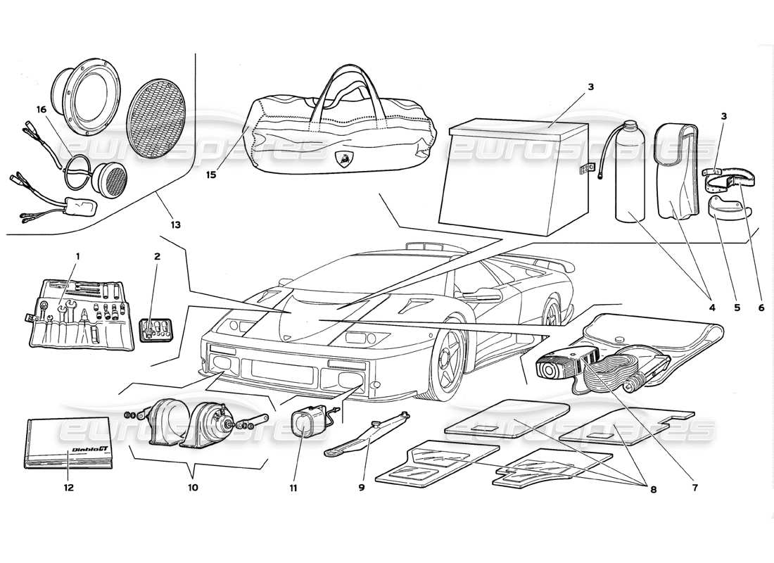 a part diagram from the lamborghini diablo gt (1999) parts catalogue