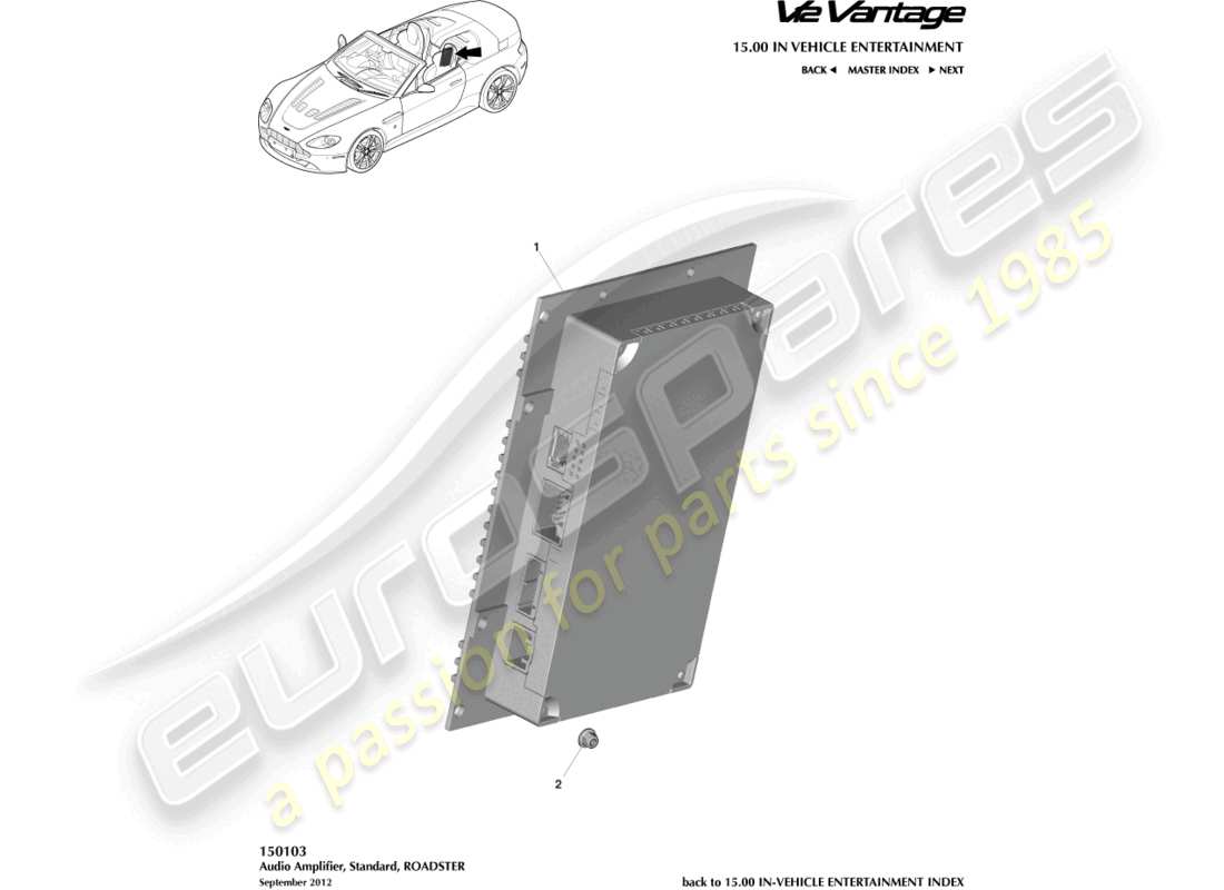 aston martin v12 vantage (2010) amplifier, roadster part diagram