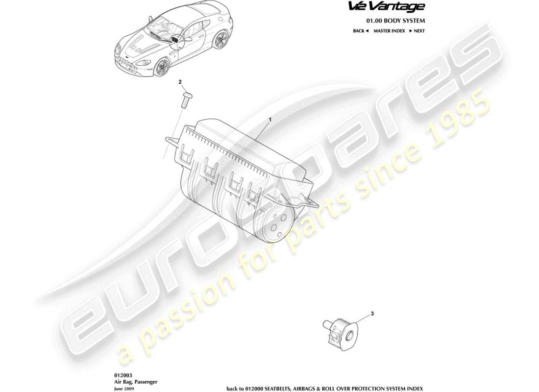 aston martin v12 vantage (2010) passenger airbag part diagram