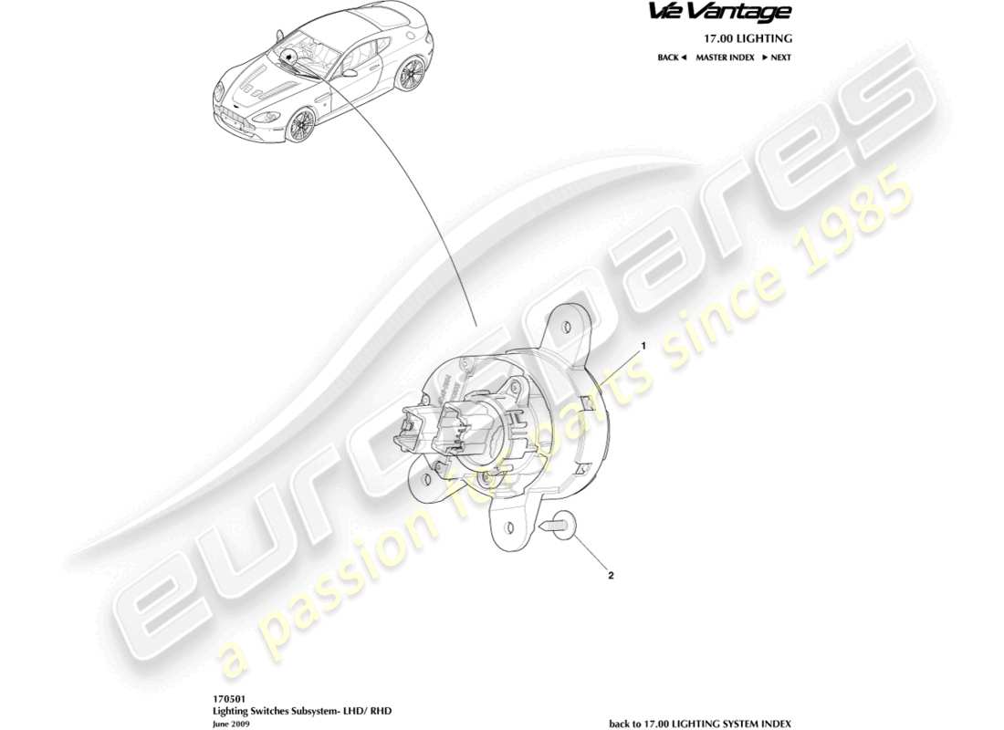 aston martin v12 vantage (2011) lighting switch part diagram