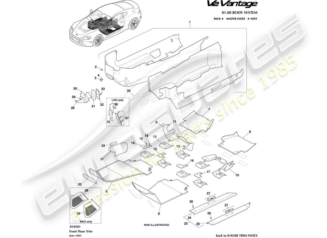 a part diagram from the aston martin v12 vantage parts catalogue