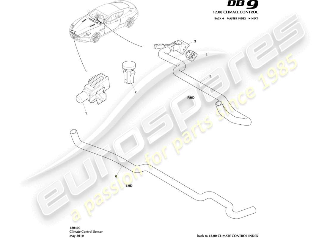 aston martin db9 (2009) sensors parts diagram