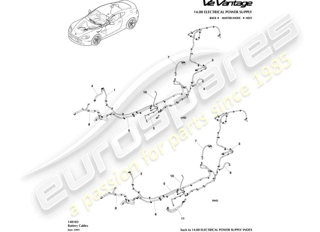 aston martin v12 vantage (2010) battery cables part diagram