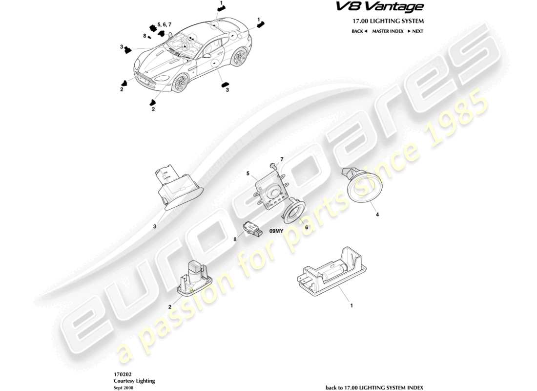 a part diagram from the aston martin v8 vantage (2016) parts catalogue