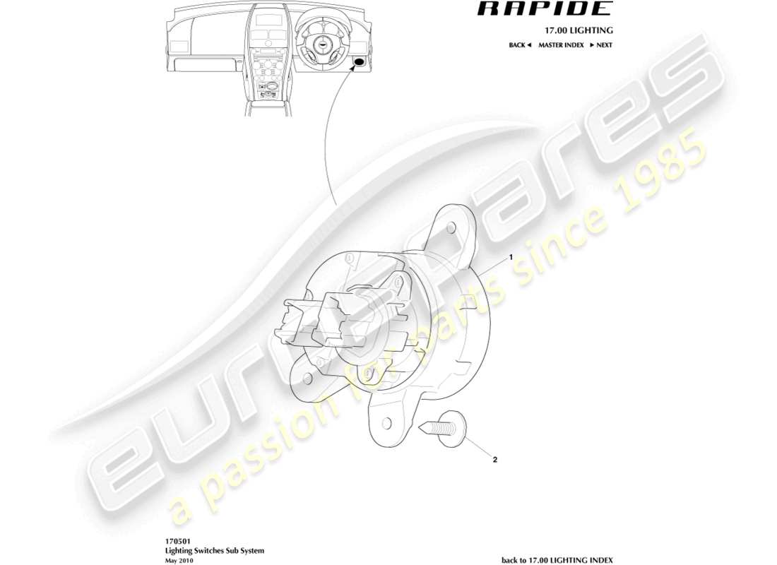 aston martin rapide (2010) lighting switch parts diagram