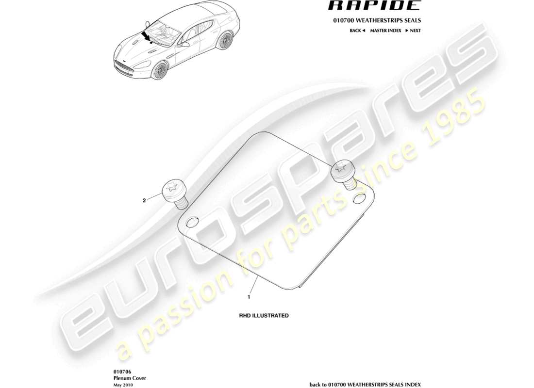 VIEW PARTS DIAGRAMS FROM THE ASTON MARTIN RAPIDE PARTS CATALOGUE a part diagram from the aston martin rapide parts catalogue