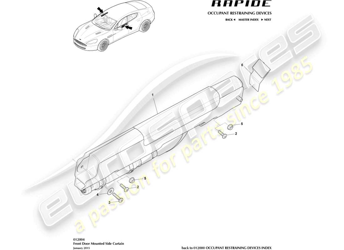 aston martin rapide (2013) front side curtain airbag parts diagram