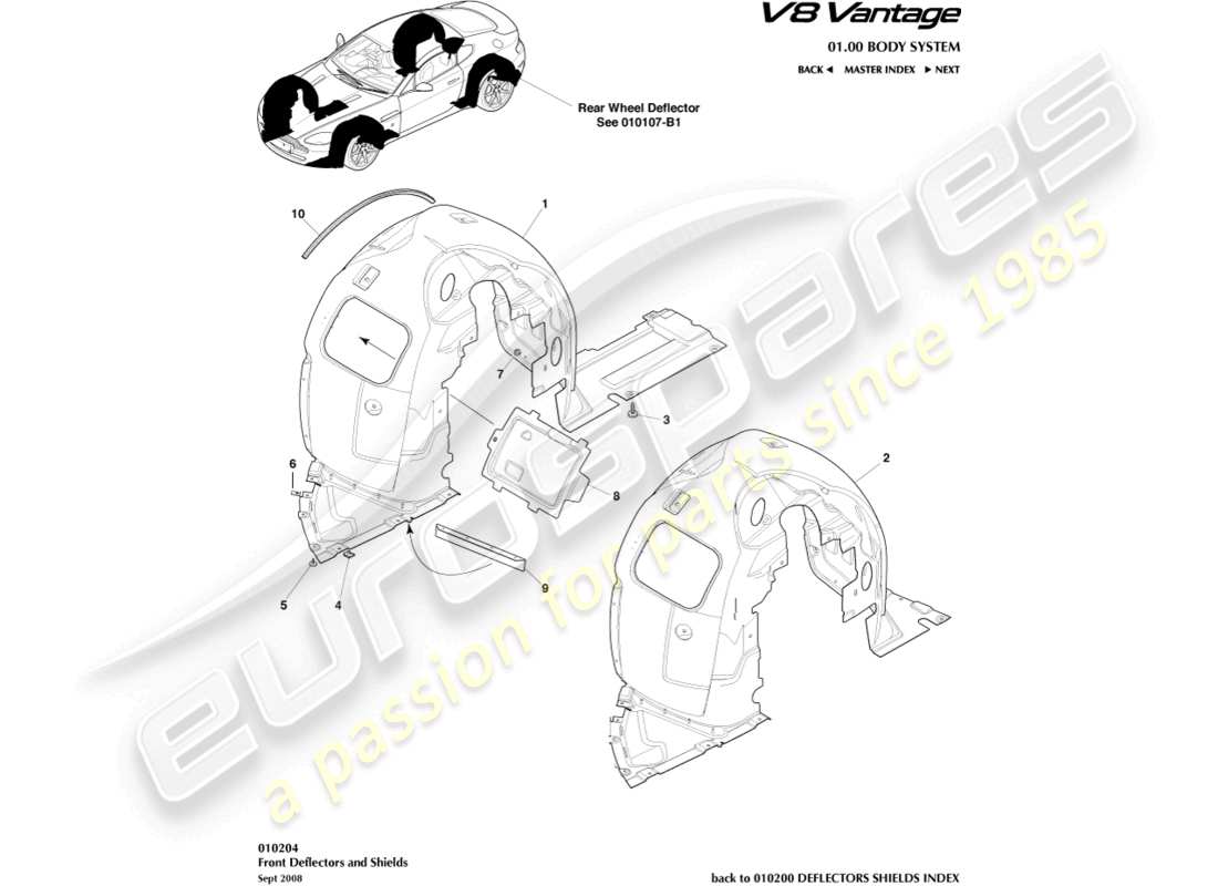 a part diagram from the aston martin v8 vantage (2009) parts catalogue
