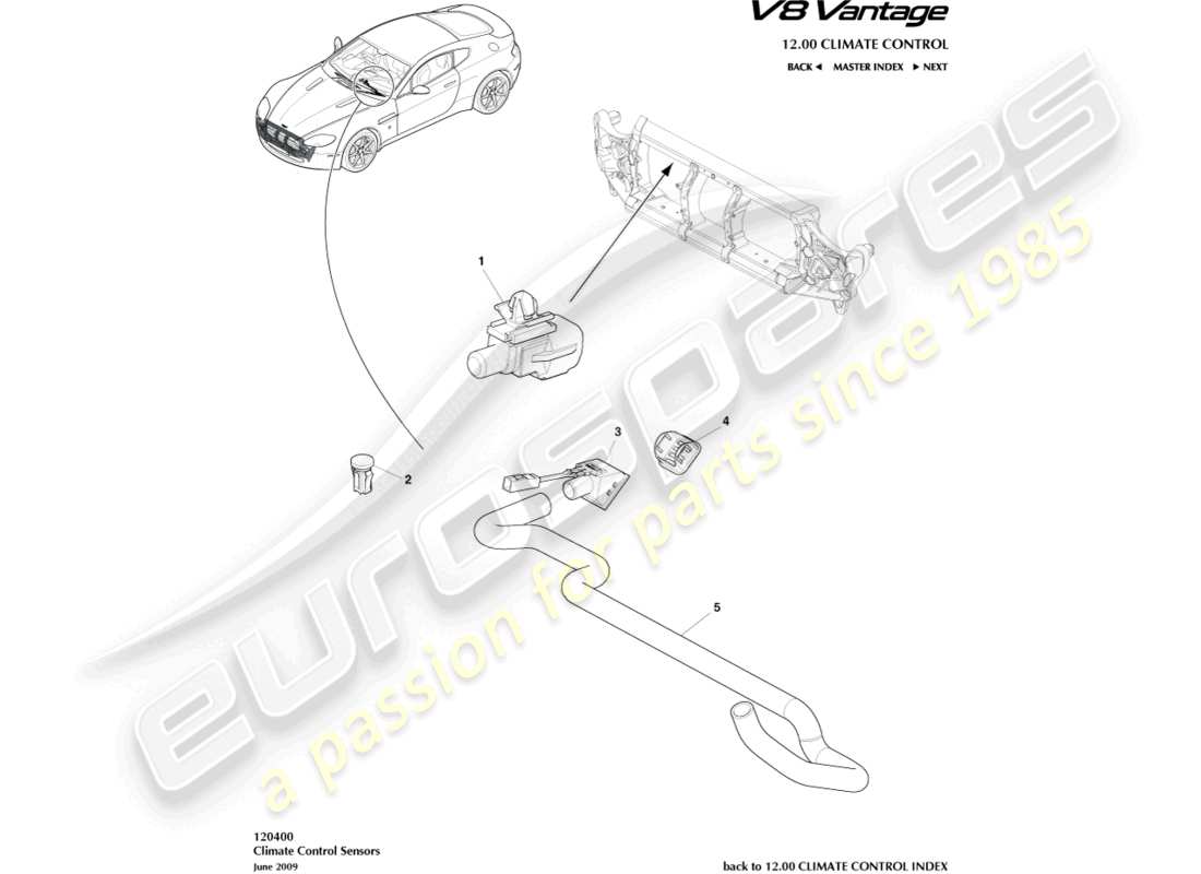 a part diagram from the aston martin v8 vantage (2009) parts catalogue