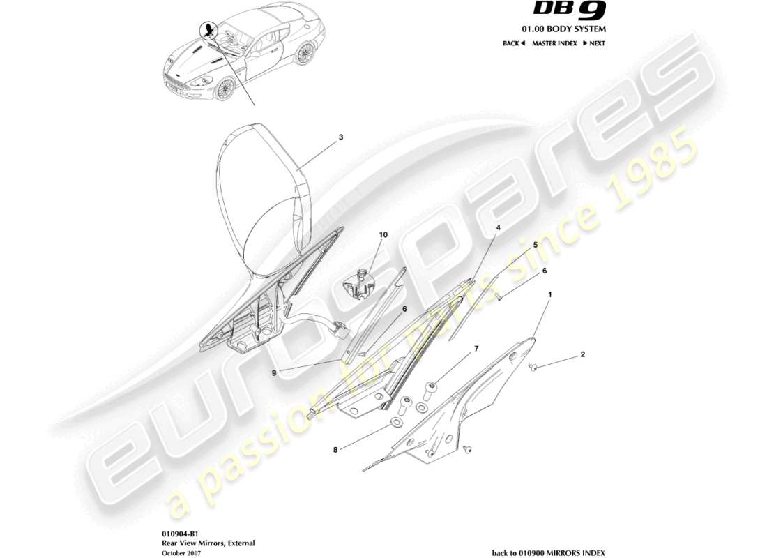 a part diagram from the aston martin db9 (2010) parts catalogue