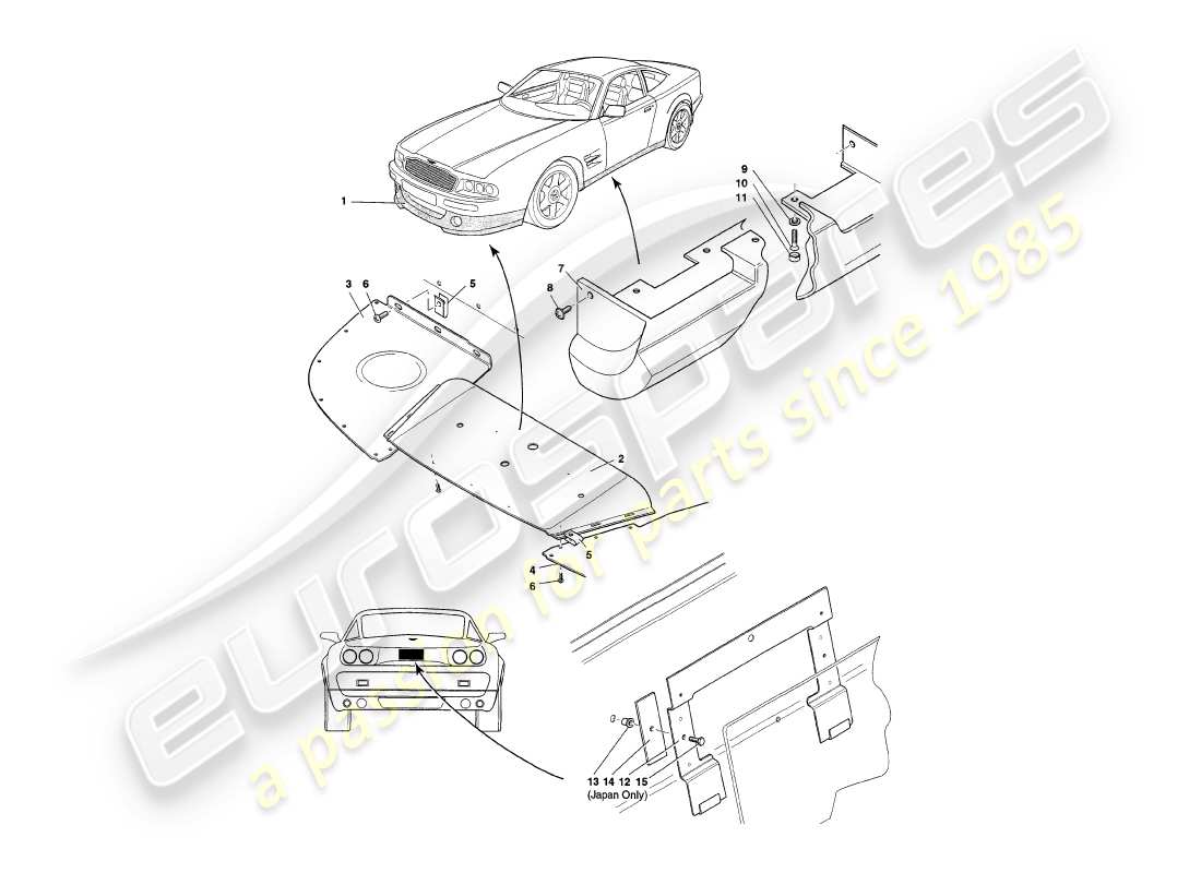 aston martin v8 coupe (2000) body fittings part diagram