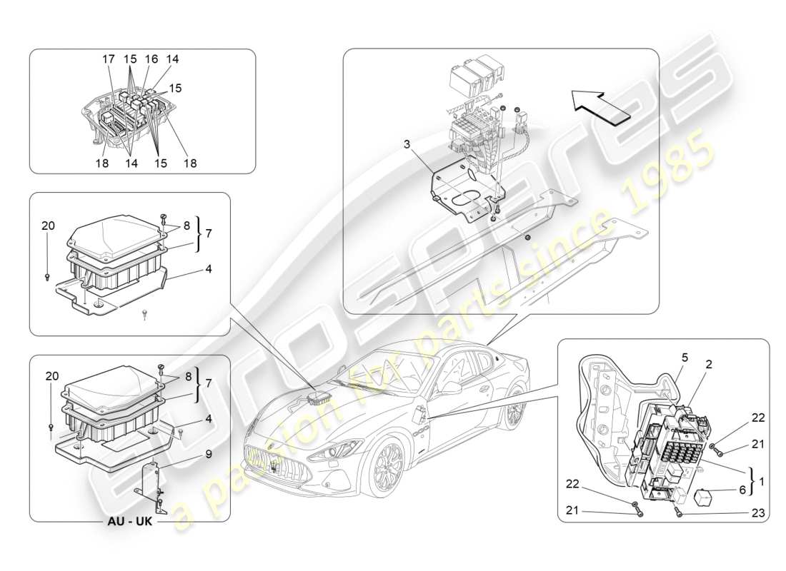 maserati granturismo s (2020) relays, fuses and boxes part diagram