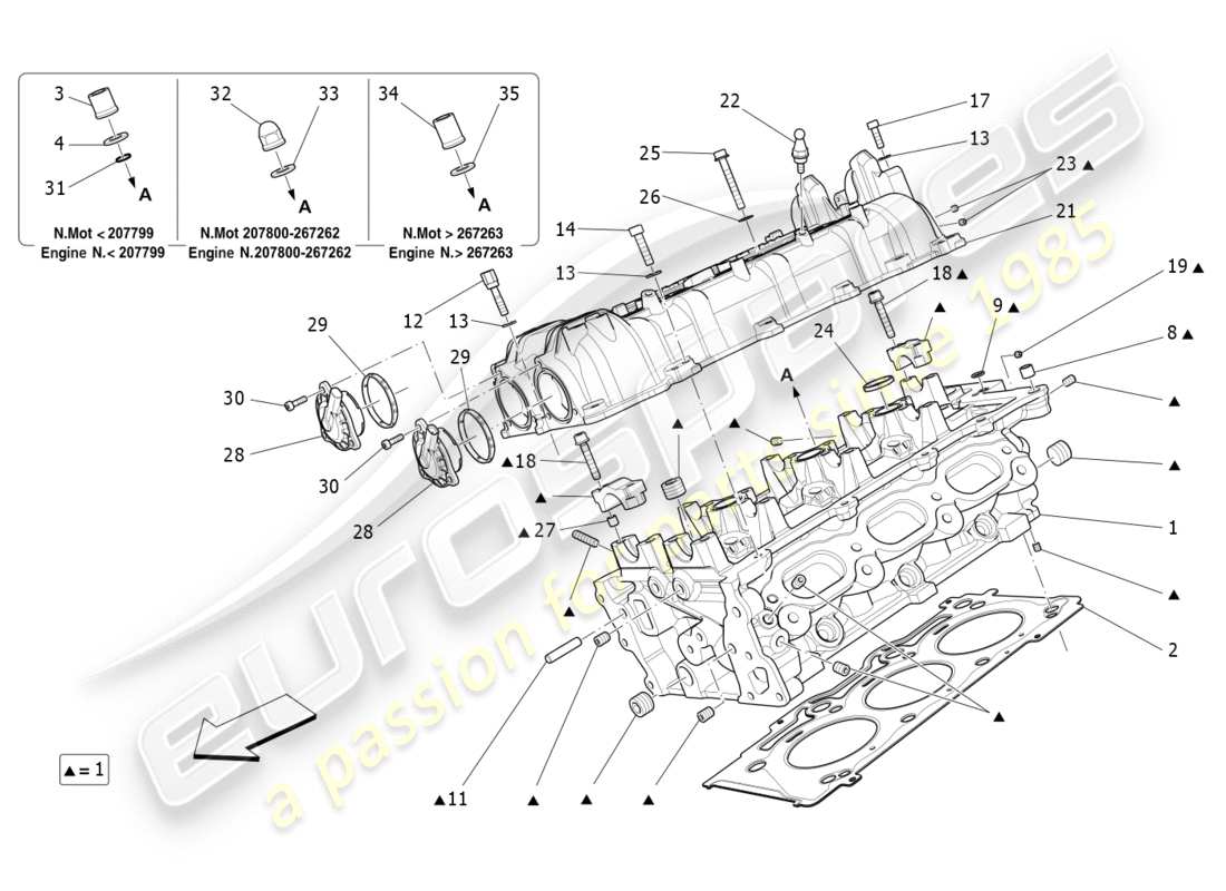 maserati qtp 3.0 bt v6 410hp (2014) rh cylinder head parts diagram