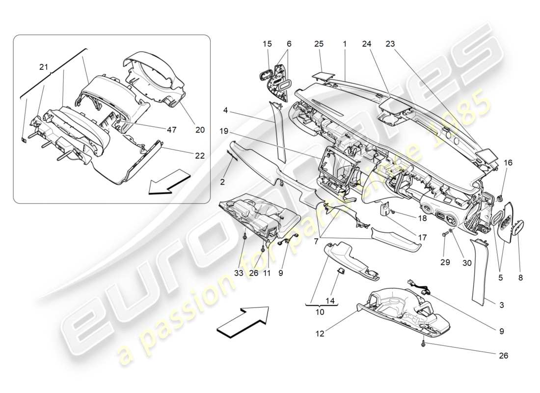 a part diagram from the maserati quattroporte m156 (2014 onwards) parts catalogue