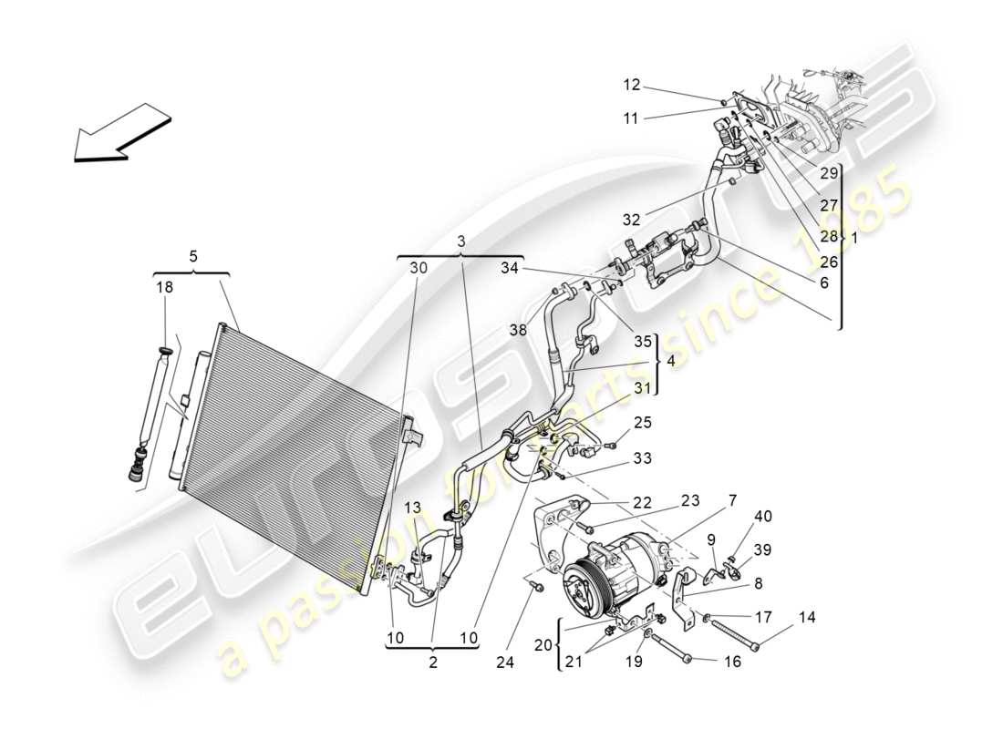 a part diagram from the maserati quattroporte m156 (2014 onwards) parts catalogue