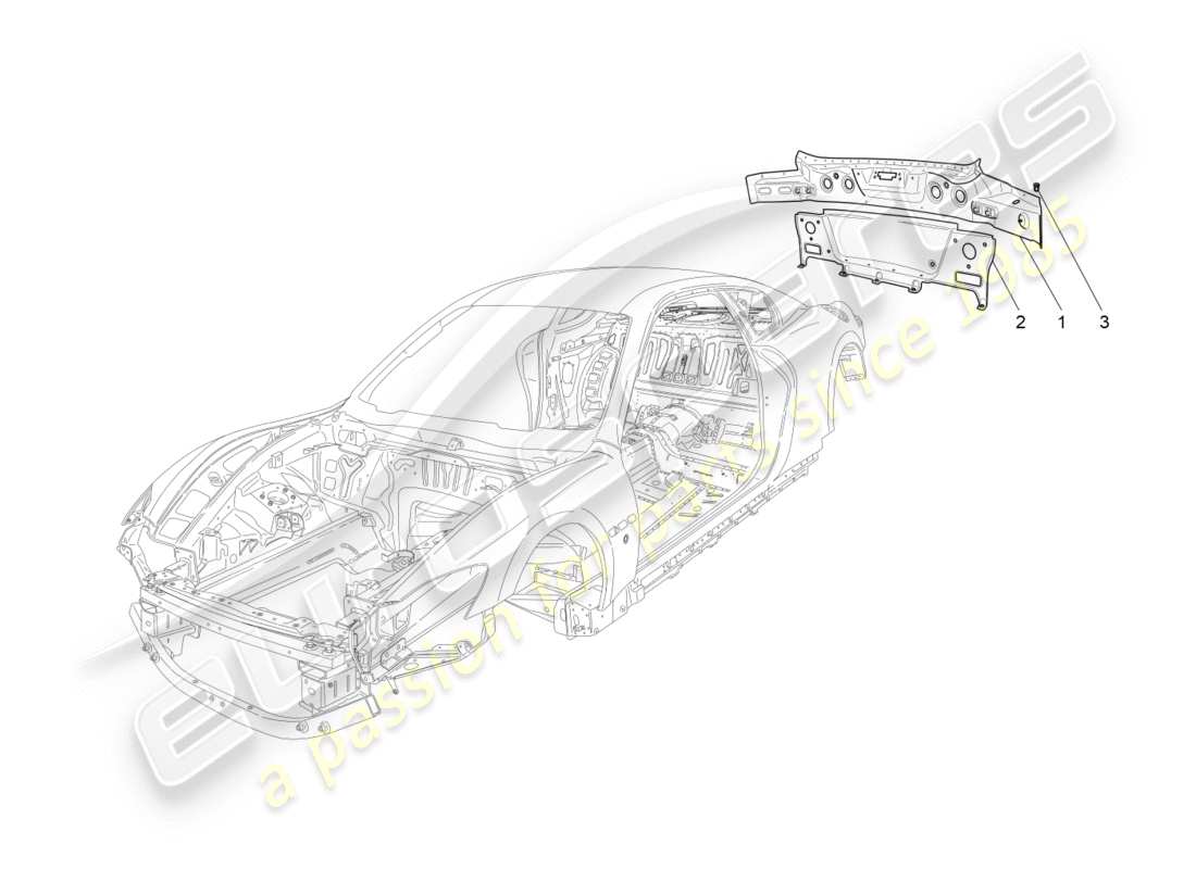 maserati granturismo (2010) bodywork and rear outer trim panels parts diagram