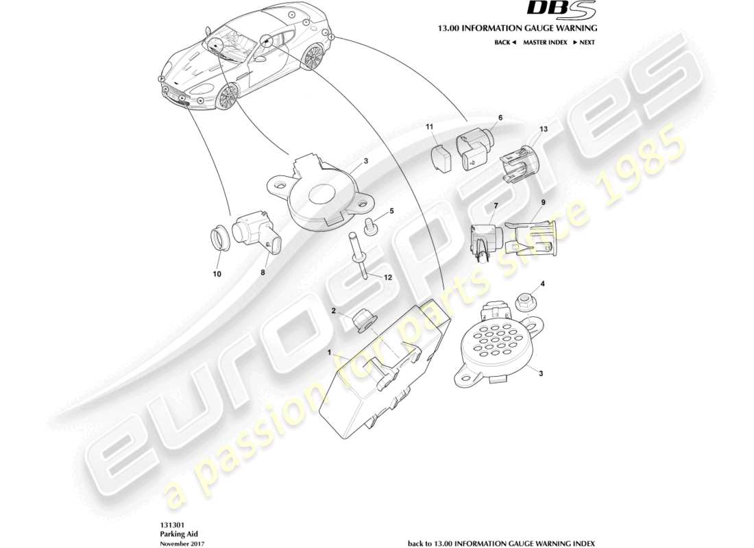 a part diagram from the aston martin dbs (2010) parts catalogue