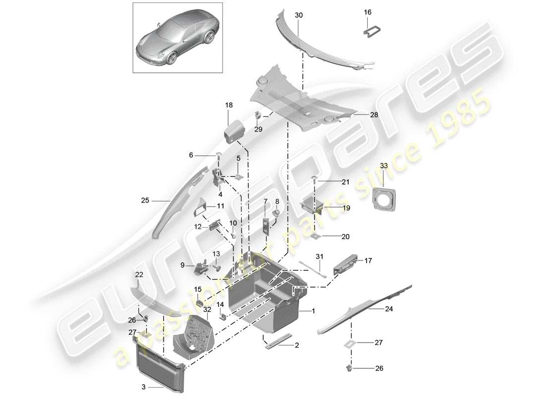 porsche 2016 (991-1) luggage boot trims parts diagram