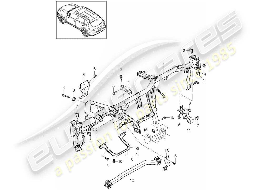 porsche 2011 (cayenne e2 92a) retaining frame for dashboard part diagram